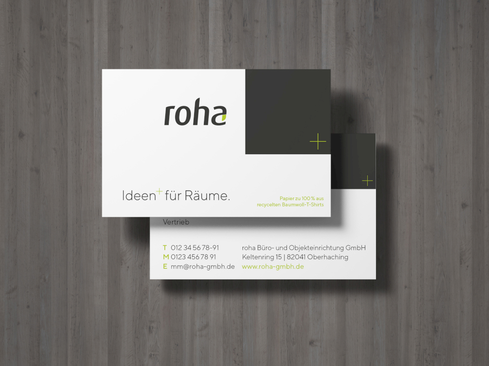 Visitenkarten mit Logodesign: Geschäftsausstattung von typneun für die roha GmbH